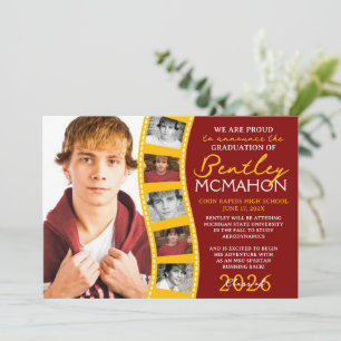 Maroon & Gold 6 Photo Filmstrip Grad Faire-part