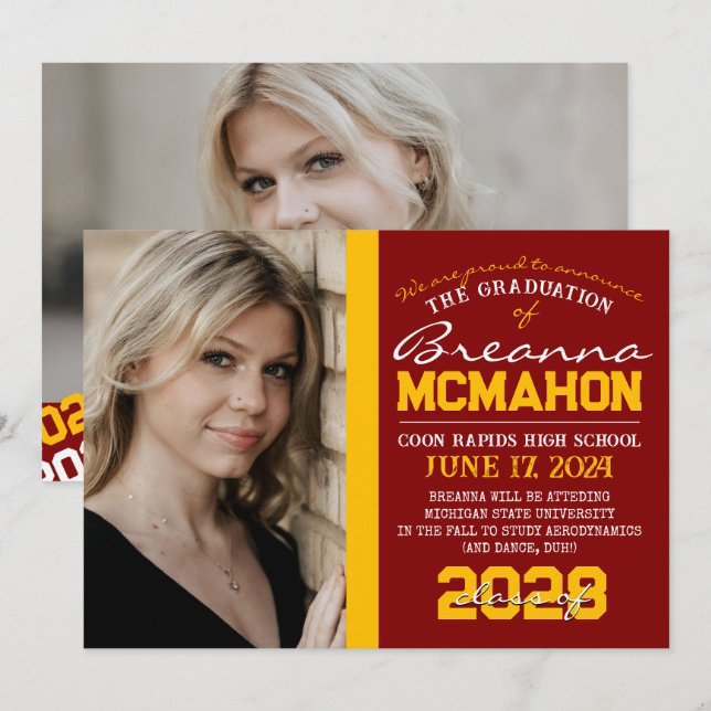 Maroon & Gold Abschluss 2 Foto Ankündigung (Vorne/Hinten)