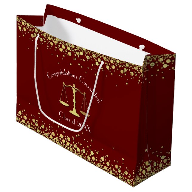 Maroon Gold Abschluss Große Geschenktüte (Vorderseite Schrägansicht)
