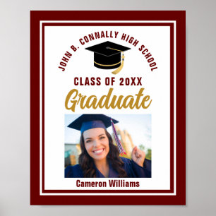 Maroon Gold Abschluss Personalisiert Graduate Foto Poster