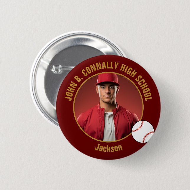 Maroon Gold Baseballspieler Foto High School Button (Vorne & Hinten)