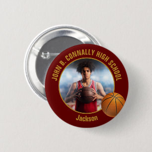 Maroon Gold Basketballspieler Foto High School Button