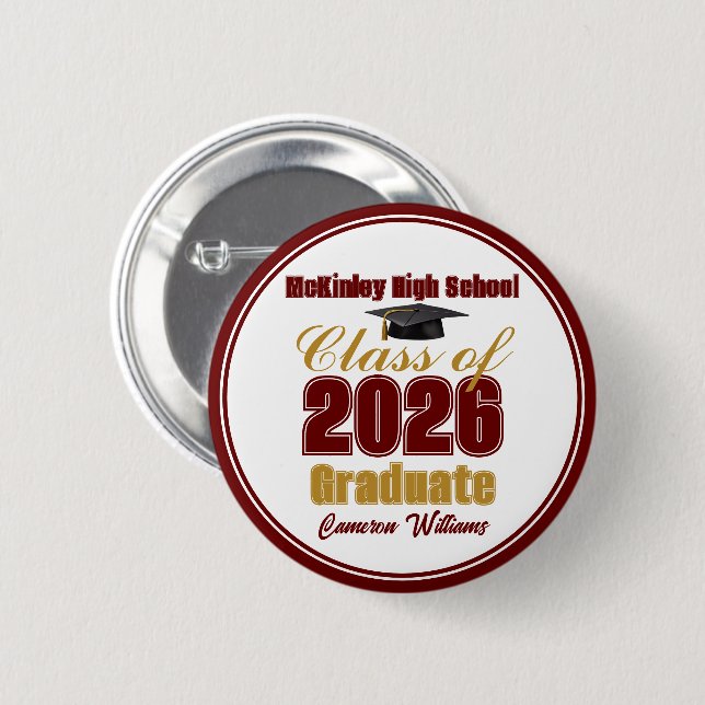 Maroon Gold Class of 2026 Graduation Keepsake Button (Vorne & Hinten)
