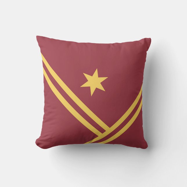 Maroon Gold Diagonal Stripes Star Moderne Grafik Kissen (Vorderseite)