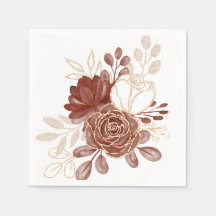 Maroon Gold Floral Paper Napkins
