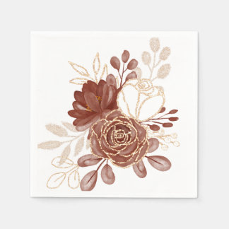 Maroon Gold Floral Paper Napkins Serviette