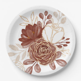 Maroon Gold Floral Pappteller