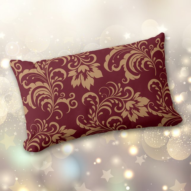 Maroon Gold Floral Swirl Lendenkissen (Von Creator hochgeladen)