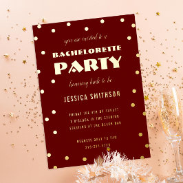 Maroon Gold Foil Confetti Junggeselinnen-Abschied Folieneinladung