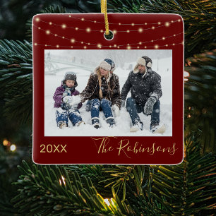 Maroon Gold Foto-Weihnachtsbaum Keramikornament
