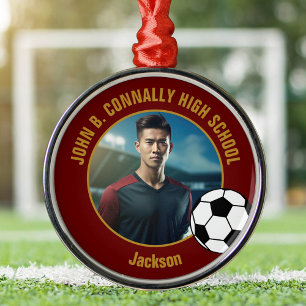 Maroon Gold Fußballspieler Foto Weihnachten Ornament Aus Metall