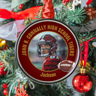 Maroon Gold Fußballspieler Foto Weihnachten Ornament Aus Metall