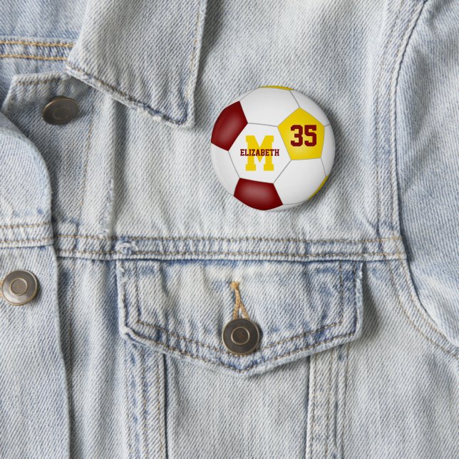 Maroon Gold Girls Jungs Fußball-Mannschaft Farben Button (Beispiel)