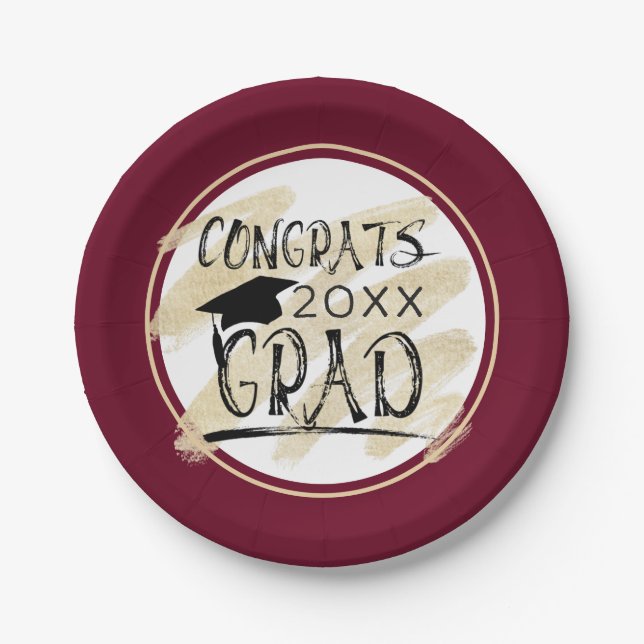 Maroon Gold GLÜCKWUNSCHS GRAD Class Year Pappteller (Vorderseite)