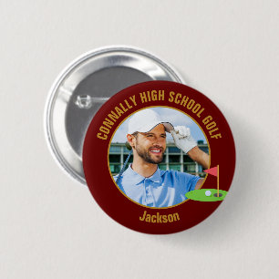Maroon Gold Golfer Foto High School Golfteam Button