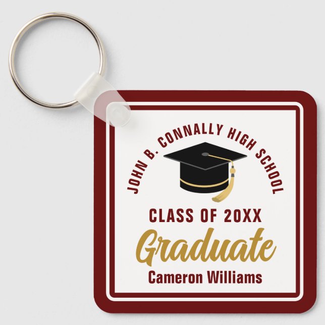 Maroon Gold Graduate 2023 Personalisierter Abschlu Schlüsselanhänger (Vorderseite)