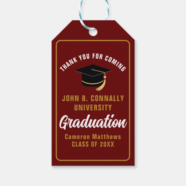 Maroon Gold Graduate Chic Custom Graduation Party Geschenkanhänger (Vorderseite)
