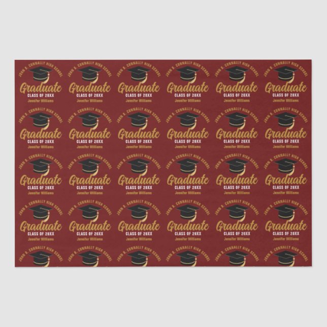 Maroon Gold Graduate Custom 2025 Graduation Party Seidenpapier (Vorderseite)