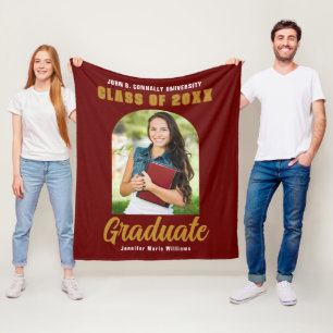 Maroon Gold Graduate Foto Arch 2024 Abschluss Fleecedecke