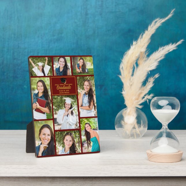Maroon Gold Graduate Foto Collage Abschluss Fotoplatte (Seite)