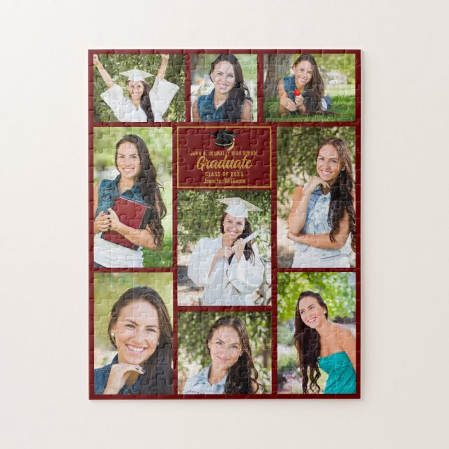 Maroon Gold Graduate Foto Collage Abschluss Gesche (Vertikal)