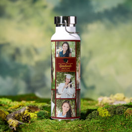 Maroon Gold Graduate Foto Collage Abschluss Gesche Trinkflasche