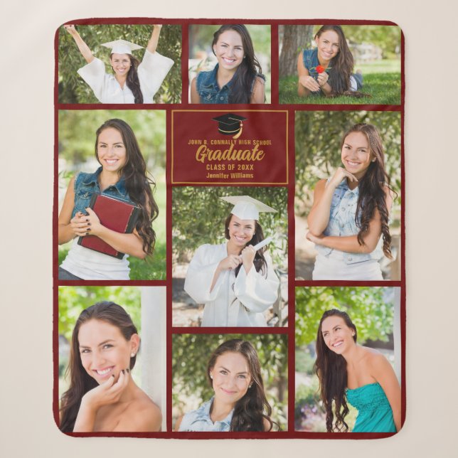 Maroon Gold Graduate Foto Collage Abschluss Sherpadecke (Vorderseite)