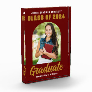 Maroon Gold Graduate Moderner Abschluss Fotoblock
