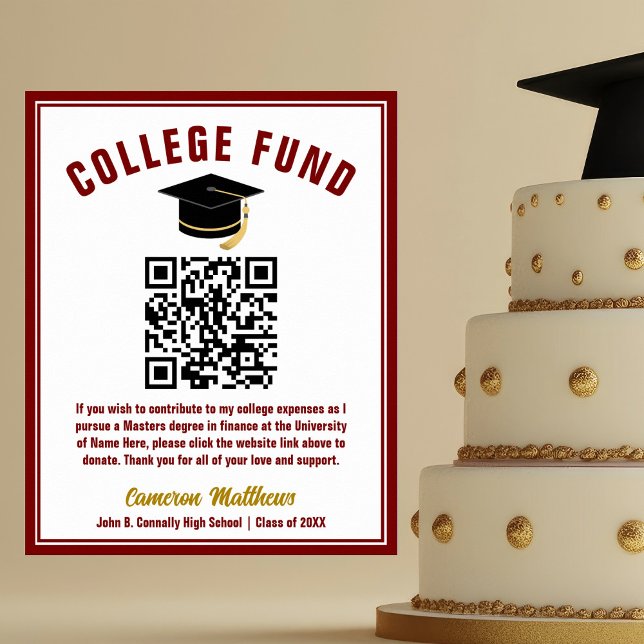 Maroon Gold Graduate Uni Fund QR Code Poster (Von Creator hochgeladen)