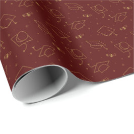 Maroon & Gold Graduation Cap Toss Wrapping Paper Geschenkpapier