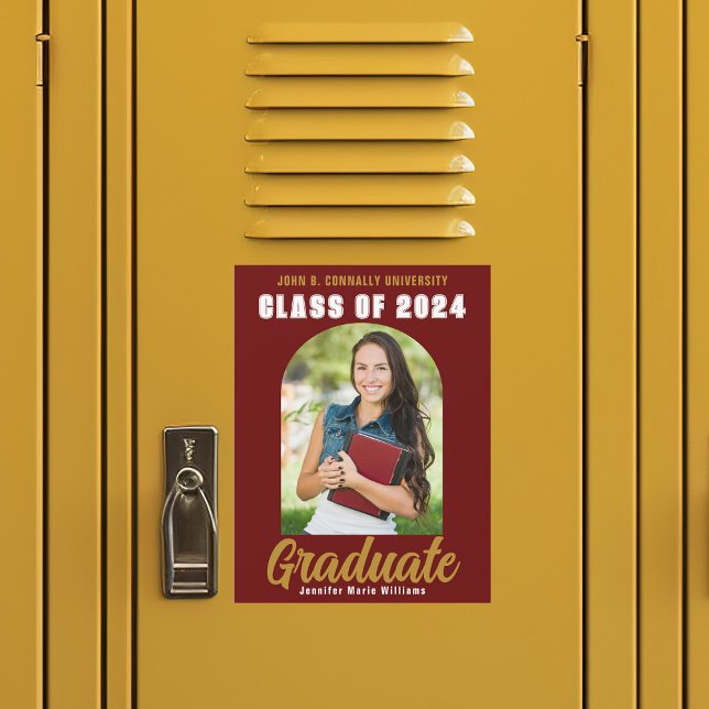 Maroon Gold Graduation Classe photo de 2024 Magnet (Créateur téléchargé)