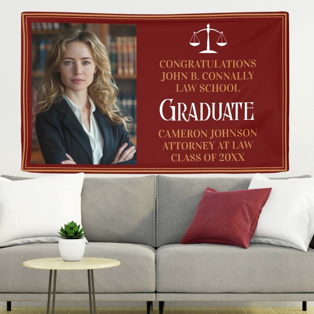Maroon Gold Law School Foto Graduation Party Banner (Von Creator hochgeladen)
