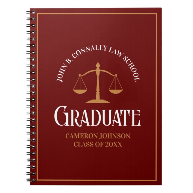 Maroon Gold Law School Personalisierter Abschluss Notizblock (Vorderseite)