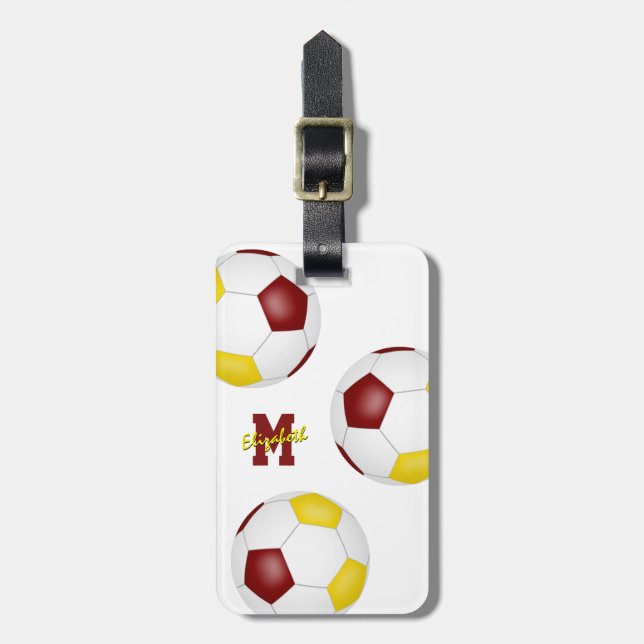 Maroon Gold-Mannschaft färbt Jungs Fußball-Tasche Gepäckanhänger (Vorderseite vertikal)