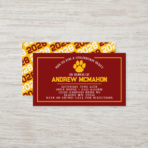 Maroon & Gold Pawprint Mini Abschluss Einladungen