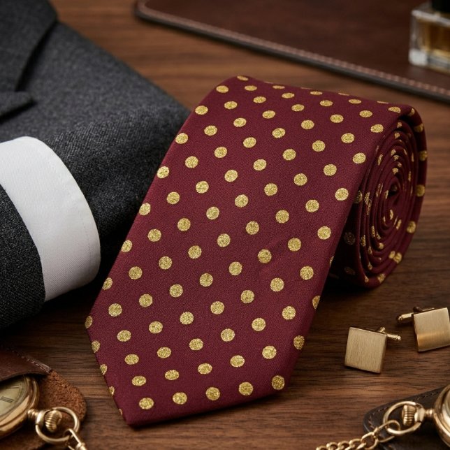 Maroon & Gold Polka Mikro Punkte Krawatte (Von Creator hochgeladen)