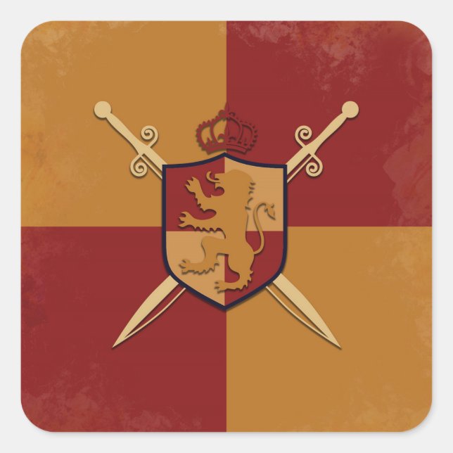 Maroon & Gold Royal Knight Griffin Shield Party Quadratischer Aufkleber (Vorderseite)