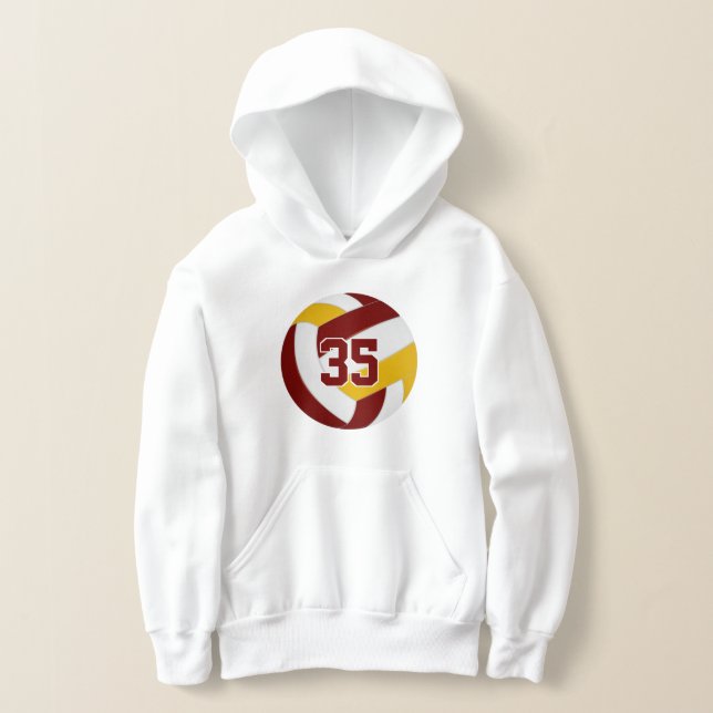 Maroon Gold Team Farben Jersey Nummer Volleyball Hoodie (Ablage )