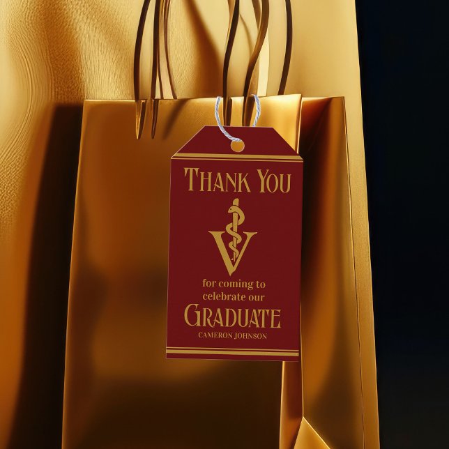 Maroon Gold Veterinary School Graduation Party Geschenkanhänger (Von Creator hochgeladen)