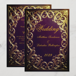  Maroon Gold Wedding Classic Marriage  Einladung