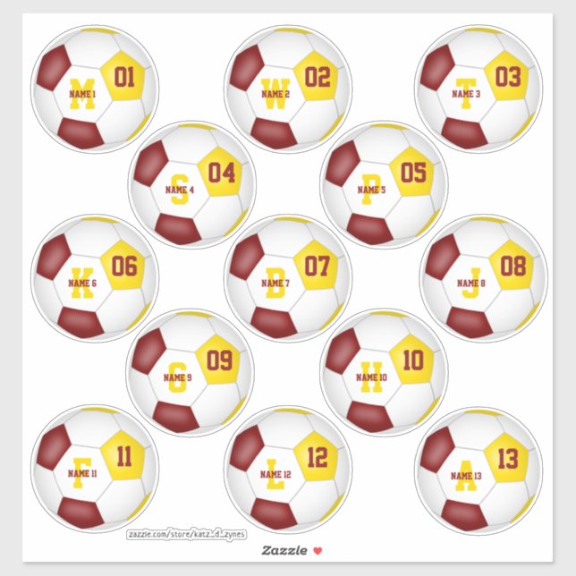 Maroon-Goldfußballmannschaft färbt Kinder Set von  Aufkleber (Blatt)