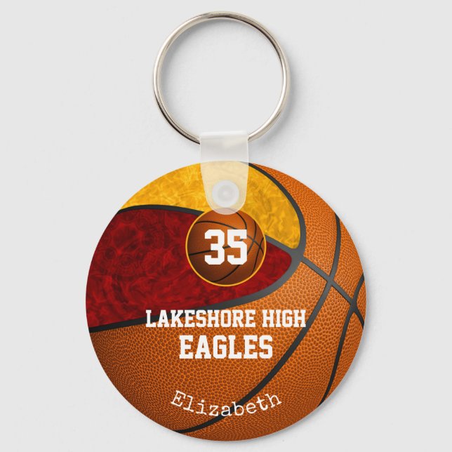 Maroon Goldschule färbt Mädchenbasketball Schlüsselanhänger (Vorderseite)