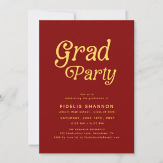 Maroon Grad Party Retro Graduation Invitation