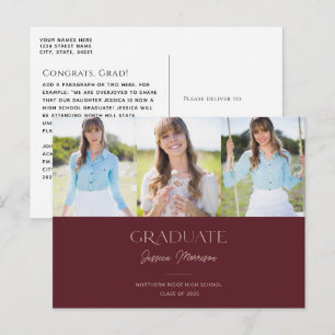 Maroon Graduate Calligraphy Multi Foto Abschluss Postkarte