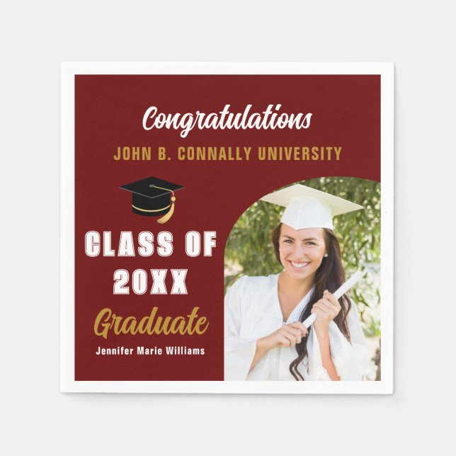 Maroon Graduate Foto Arch Custom Graduation Party Serviette (Vorderseite)