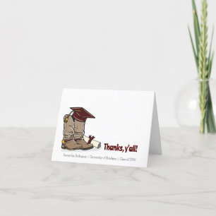 Maroon Graduation Cap und Cowboy Boot Dankeskarte