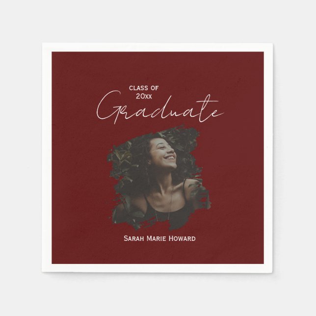 Maroon Graduation Customizable Photo and Text Serviette (Vorderseite)