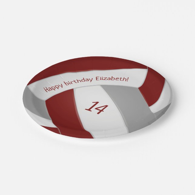 Maroon Grau Teeny Volleyball Party Pappteller (Schrägansicht)