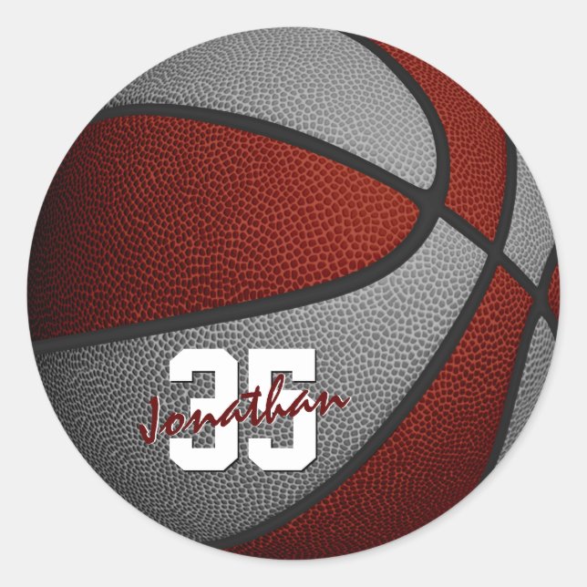 Maroon graue Jungs Girls Basketballmannschaft Farb Runder Aufkleber (Vorderseite)