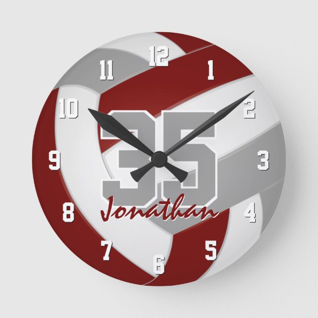 Maroon graue Mannschaft Farben Spieler Namen Volle Runde Wanduhr (Vorderseite)